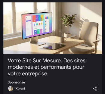 Capture d’une publicité Google « Votre Site Sur Mesure » de l’annonceur Xoleni, marquée Sponsorisé